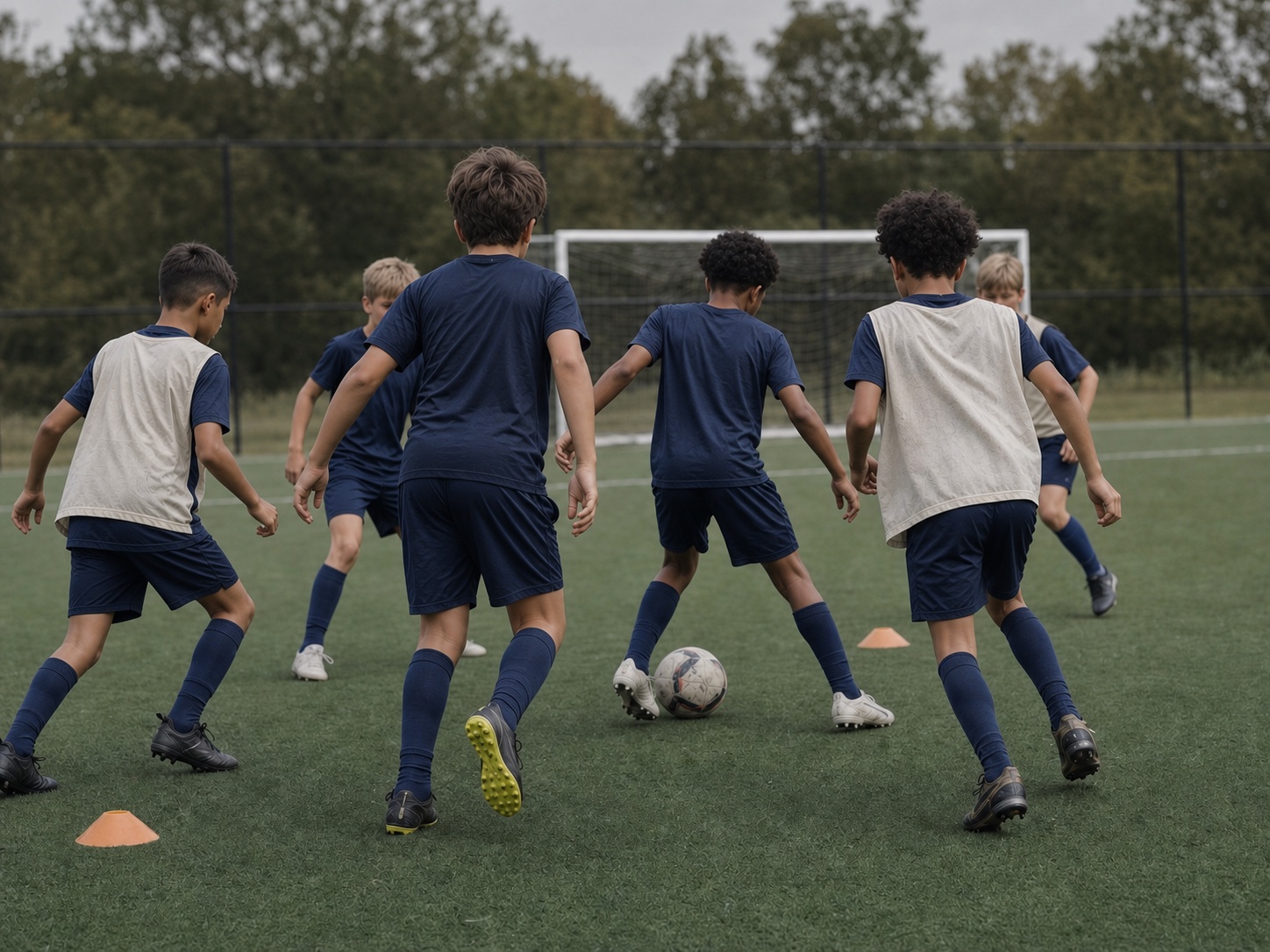 Young soccer players taking part in a small-sided practice drill